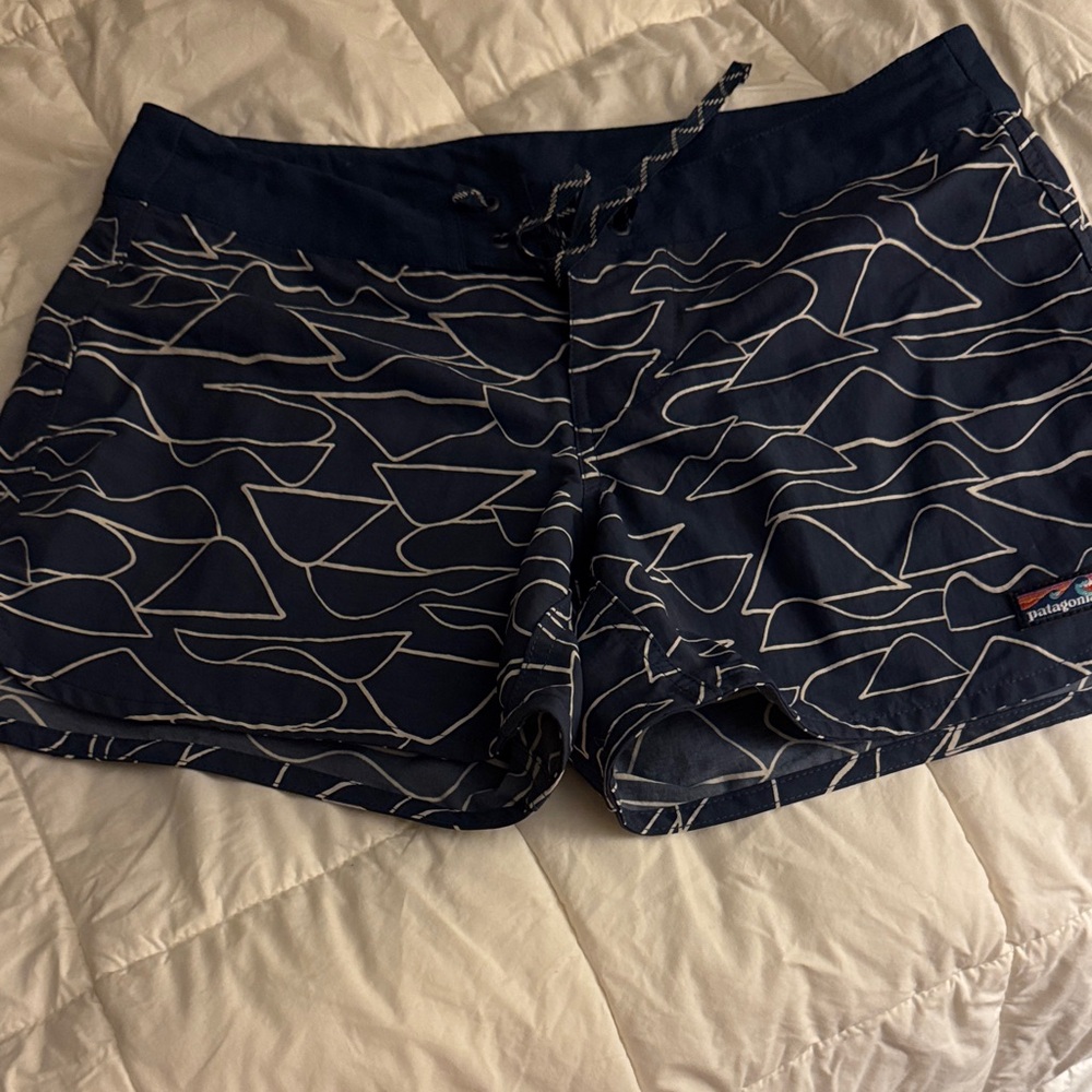 Navy Swim Shorts with White Pattern